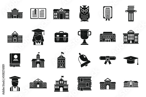 Campus icons set simple vector. University college