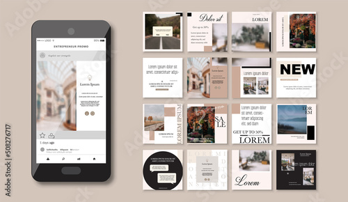 Social media pack Posts for internet content, site for Bloggers, Fashion, ad, Lifestyle brands, Creative businesses blog. Set of square Presentation templates. Unique trendy website slider frames. smm