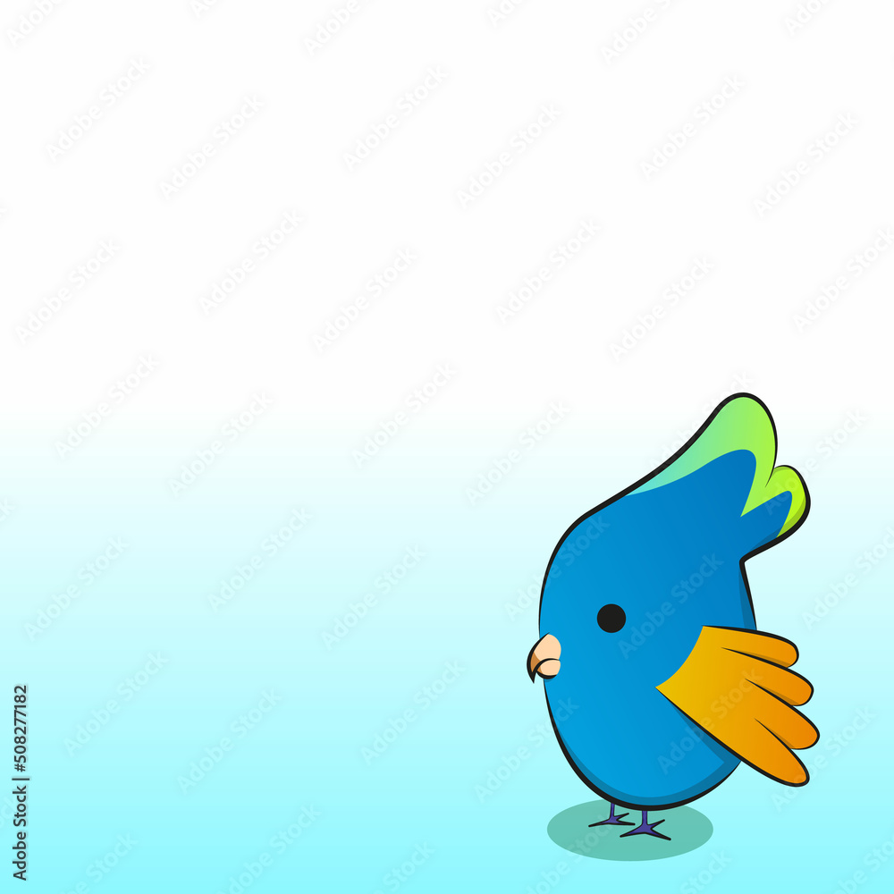 Cartoon round abstract parrot of blue color with orange wings. Cartoon round abstract parrot of blue color with orange wings.