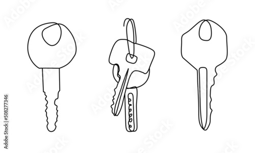Set of continuous line key icons. Minimalist keys illustration. Vector elements for real estate sale, security concept photo