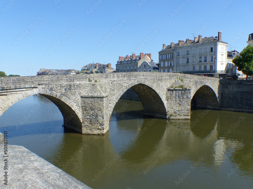 Laval, France - August 2018 : Visit to the city of Laval with a beautiful view on the Mayenne river

