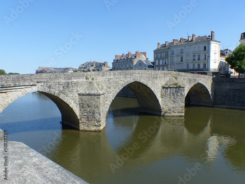 Laval, France - August 2018 : Visit to the city of Laval with a beautiful view on the Mayenne river 