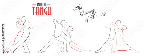Argentine Tango Line Art. Dancing Couple Graphic Illustration 