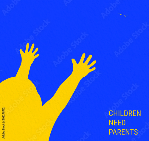The child stretches his hands to the birds high in the sky. Birds are a metaphor for dead parents.