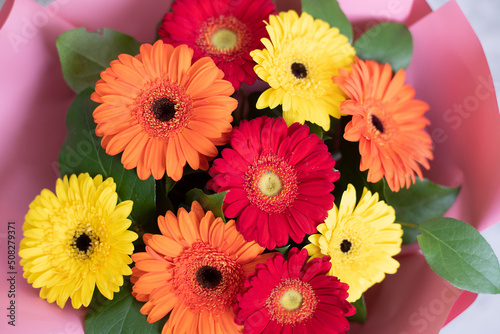 Bouquet of red  yellow and an orange gerberas