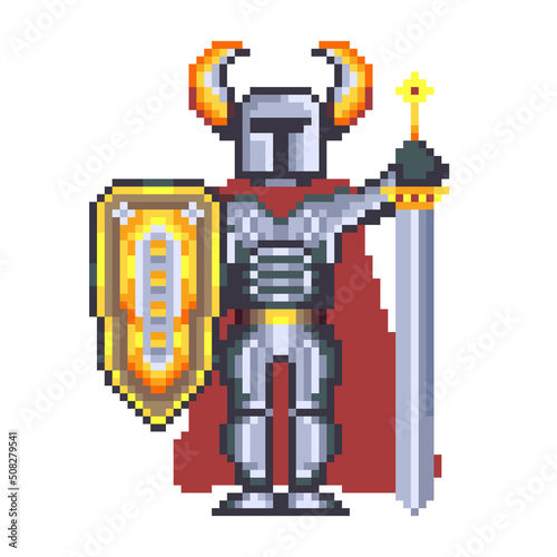 Pixel Art Knight with Sword and Shield