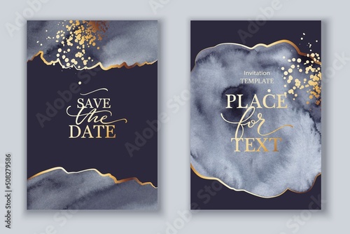 Set of vertical backgrounds. Black, grey, white watercolor fluid painting vector design. Dusty pastel, neutral and golden marble. Dye elegant soft splash style. Alcohol ink imitation. Wedding cards.