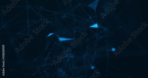 Abstract dark blue background with plexus lines and polygons. The concept of blockchain, innovation, technology, neural networks, 5G, metaverse. 4K footage for presentation