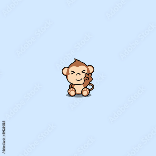 Cute monkey sitting cartoon, vector illustration