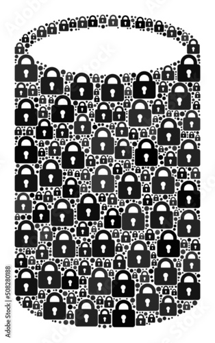 Shield mosaic cylinder icon. Cylinder mosaic icon of lock icons. Vector composition for lockdown purposes.