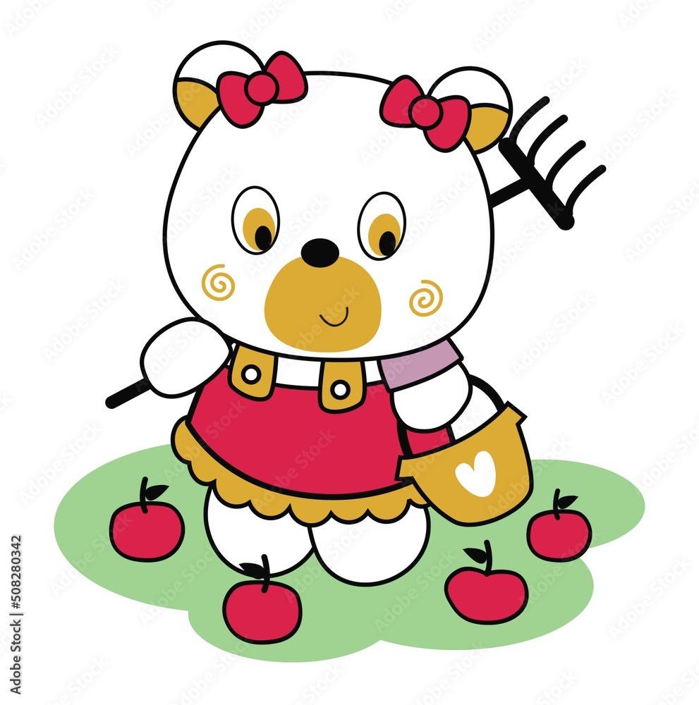 Obraz premium Bear collecting fruits in the basket