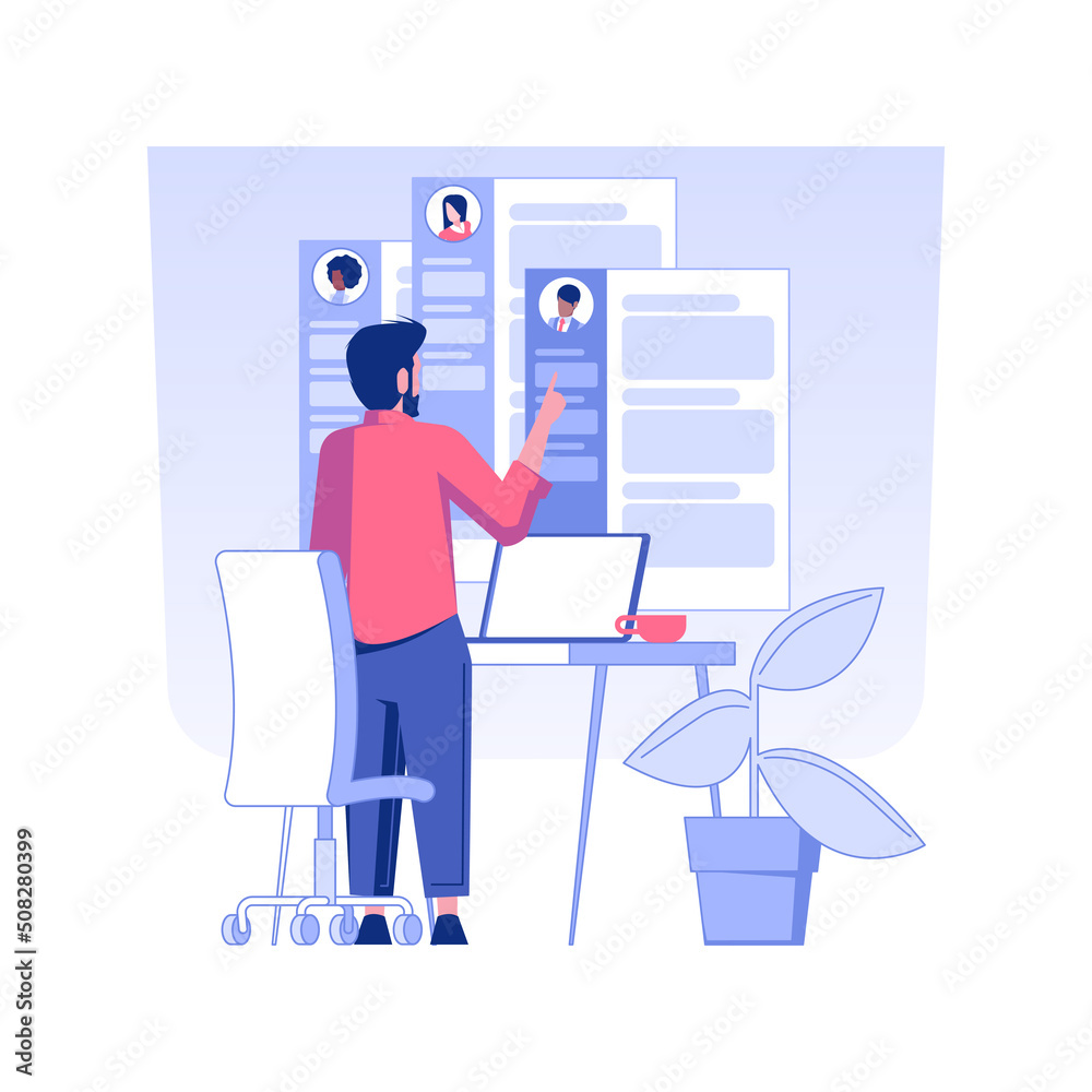 Select candidates isolated concept vector illustration. HR manager creates short list from suitable candidates, human resources, headhunting agency, employee wanted vector concept.