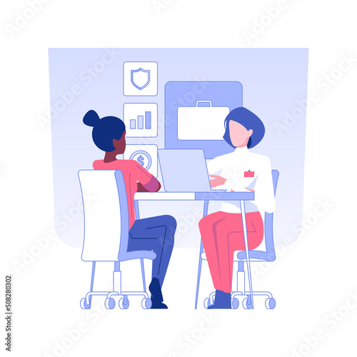 Executive recruitment isolated concept vector illustration. HR manager hiring an executive, human resources, recruiting idea, headhunting agency, talking with candidate vector concept.