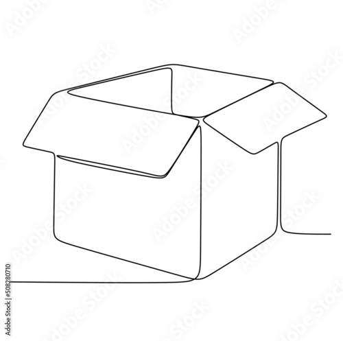 	
A cardboard box is drawn by one black line on a white background. Continuous line drawing. Vector illustration