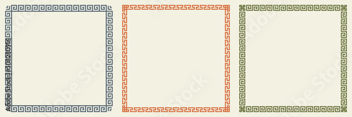 Greek key pattern frame collection. Decorative ancient meander, greece border ornamental set with repeated geometric motif. Vector EPS10.