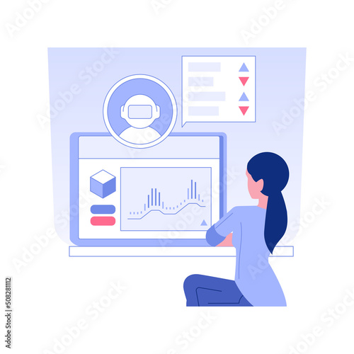 Trading bot isolated concept vector illustration. Stock market trader uses automated trading system, investment process, raising money, robo-advisers idea, blockchain technology vector concept.