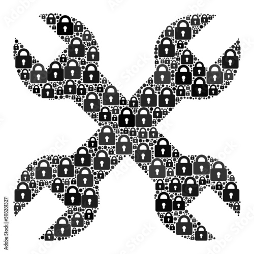 Guard mosaic wrenches icon. Wrenches mosaic icon of lock symbols. Vector combination for guard purposes.
