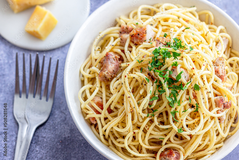 Chicken Pasta in a Bowl Top Down Close Up Photo Chicken Pasta in a Bowl Top Down Close Up Photo