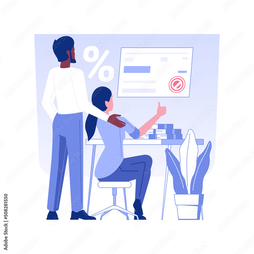 Business loan isolated concept vector illustration. Happy business couple getting loan, financial services, commercial bank, corporate banking, successful deal and agreement vector concept.