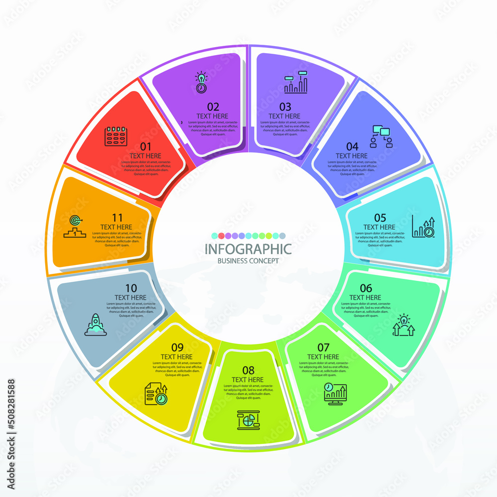 Basic circle infographic template with 11 steps, process or options ...