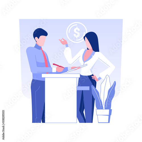 Commercial banking isolated concept vector illustration. Businessman using financial services in commercial bank, money management, corporate banking, customer support vector concept. © Vector Juice