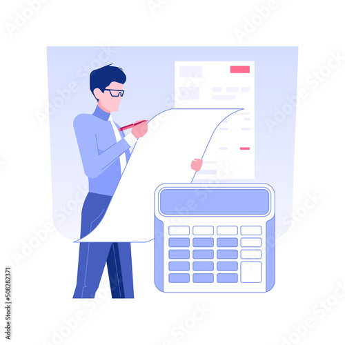 Filing tax form isolated concept vector illustration. Businessman filling out the tax form, signing documents, budget accounting, governmental source of income, money revenue vector concept.