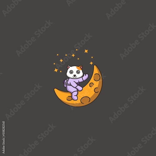 Moon Cat Astronout Mascot Logo Design