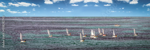 sailboat school on the ocean sailing on a summer day