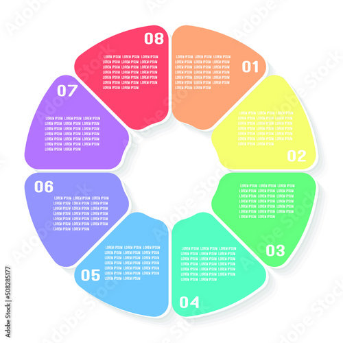 Vector Rectangular rounded corners for infographic. Template for diagram, graph, presentation and round chart. Business concept with 8 options, parts, steps or processes.