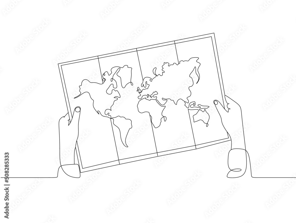 Continuous line drawing of world map. One line map of the Earth. Handdrawn illustration. Vector