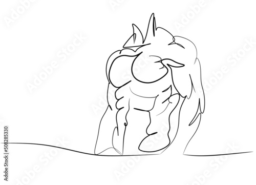 Continuous line male figure naked strong muscular healthy vector illustration hand drawn design one line male body