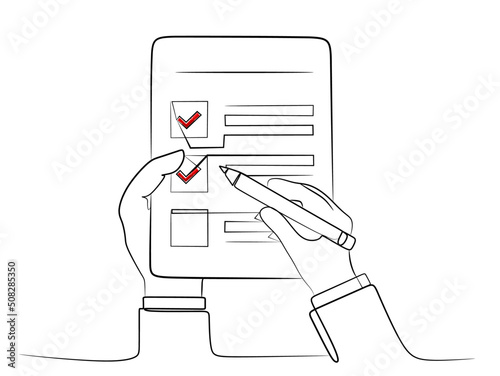 Continuous one line drawing checklist. Vector illustration.