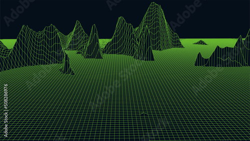 Abstract digital landscape. Wireframe landscape background. 3d futuristic vector illustration.