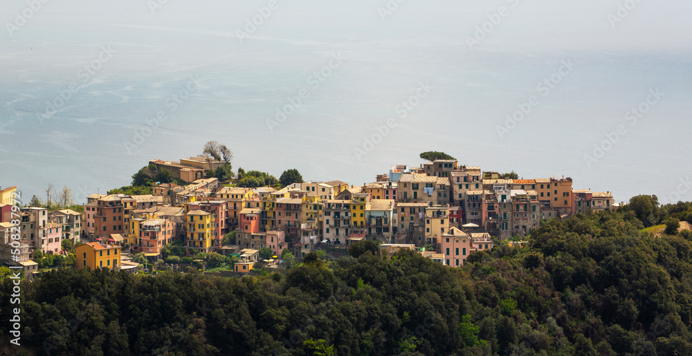 Beautiful sunset light over picturesque village in Italy, Cinque Terre