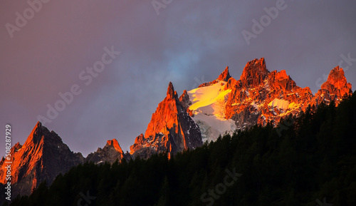 Beautiful sunset colours in the French Alps in summer