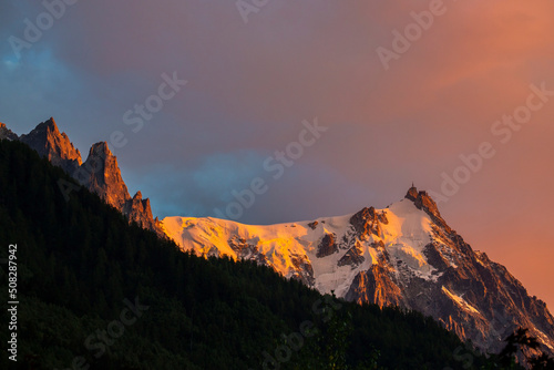 Beautiful sunset colours in the French Alps in summer