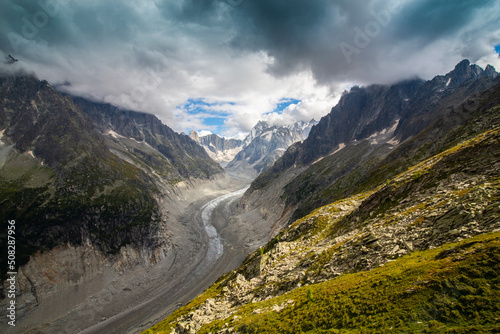 Beautiful glacier valley Mer du Glace in the French Alps in summer