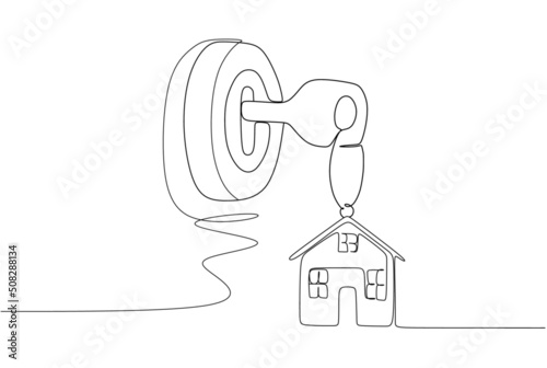 Continuous one line art drawing symbol of house keys