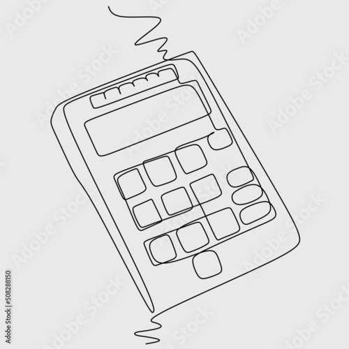 Single continuous line drawing of calculator tool to help counting number. Back to school minimalist style. Technology education concept. Modern one line draw graphic design vector illustration
