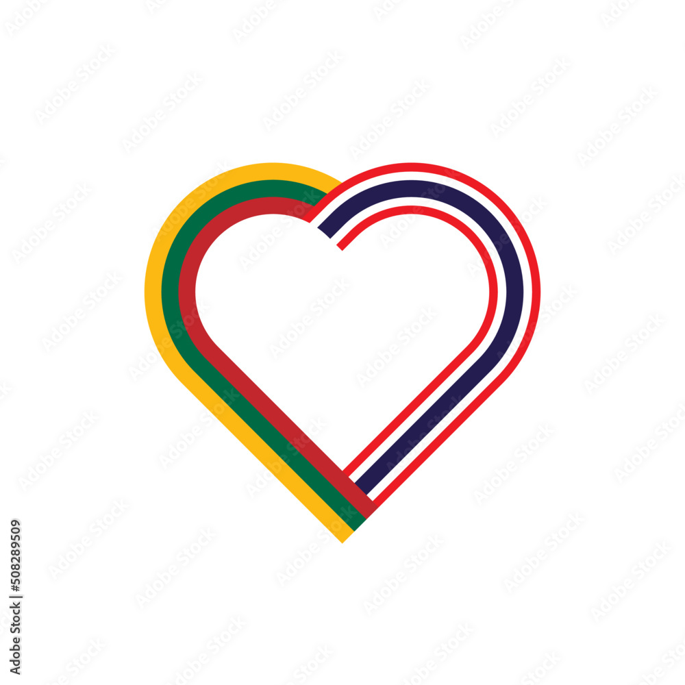 unity concept. heart ribbon icon of lithuania and thailand flags. vector illustration isolated on white background