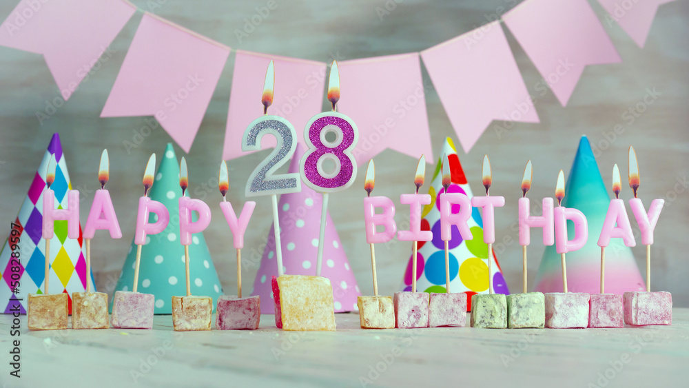 Happy birthday number 28 in pink pastel colors for a girl or woman ...