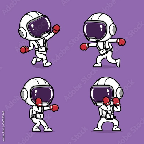 cute cartoon astronaut exercising boxing set collection