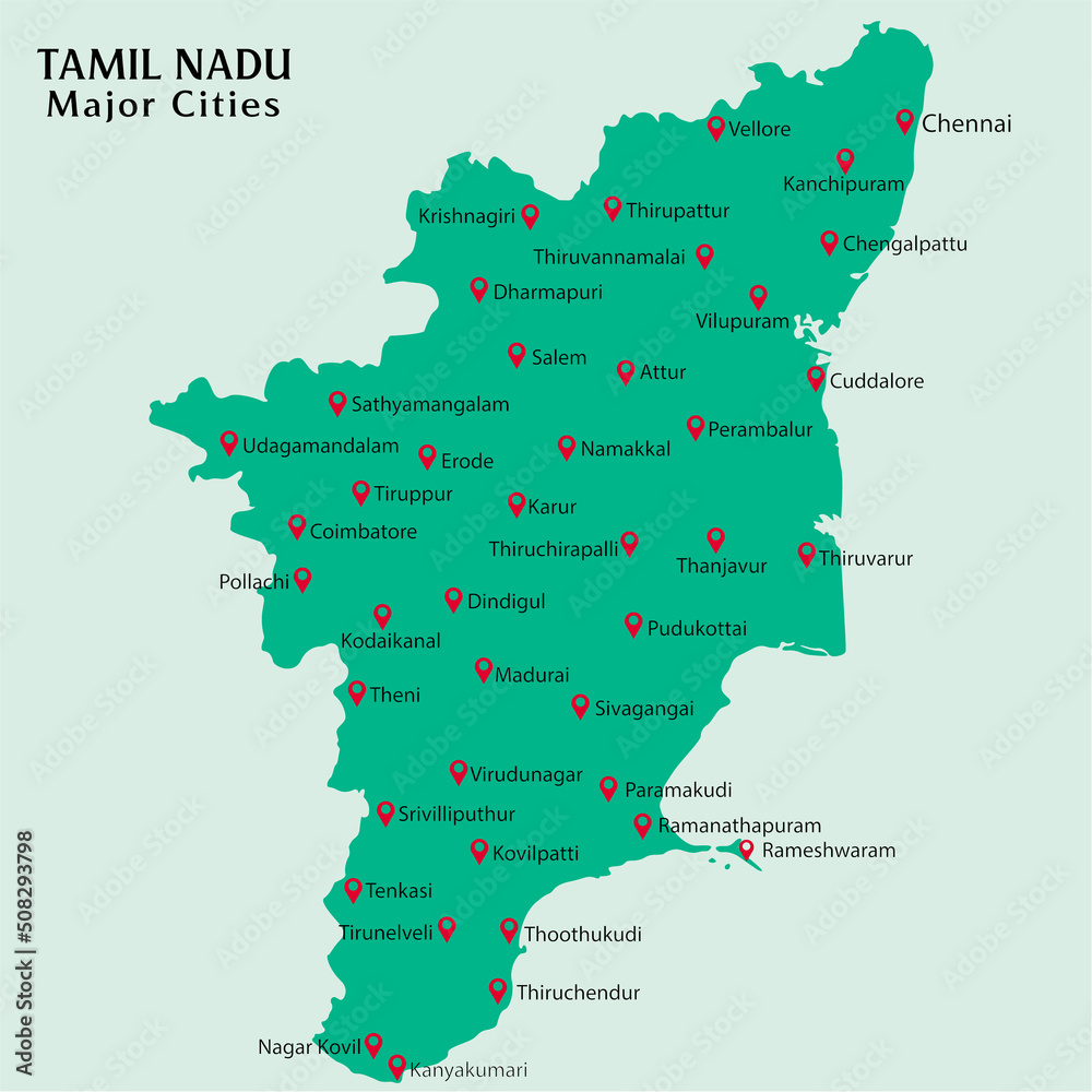 Major Cities In Indian State Tamil Nadu Pinned In The Tamil Nadu Map major-cities-in-indian-state-tamil-nadu-pinned-in-the-tamil-nadu-map
