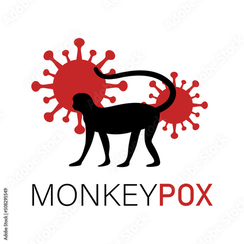 Vector Monkeypox virus poster. Monkey and virus silhouette. Pox virus concept. photo
