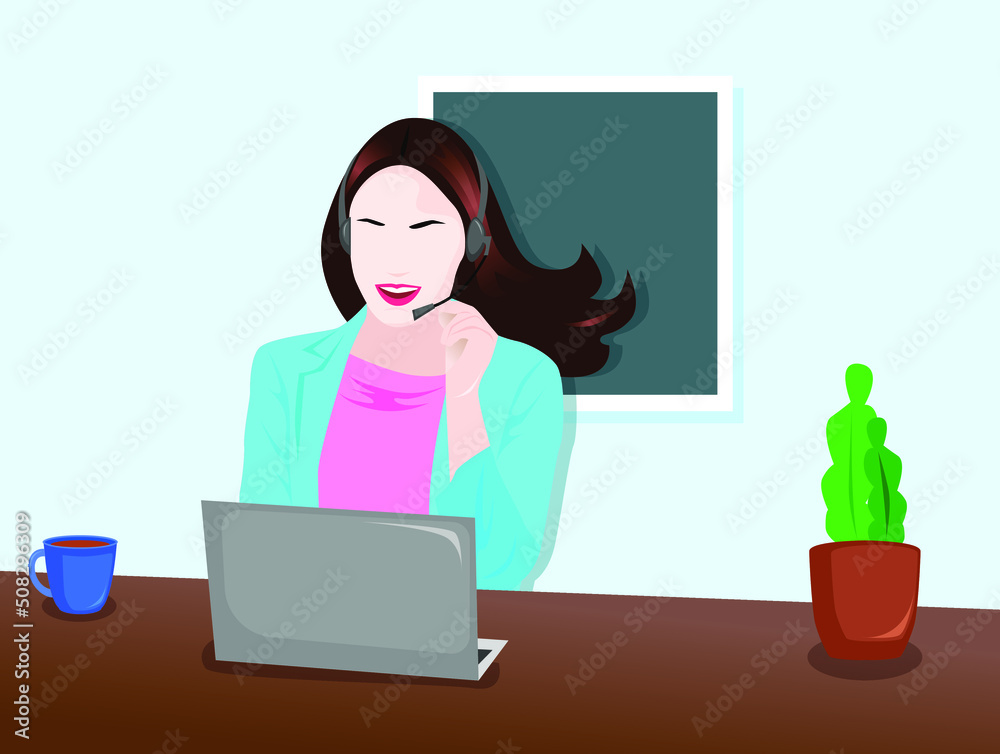 illustration in modern style with a portrait of a woman at work. illustration in modern style with a portrait of a woman at work.