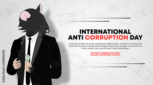 International anti corruption day background with a corruptor illustrated as a rat