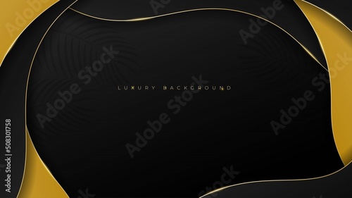 Luxury black and waving gold line background with paper cut concept design