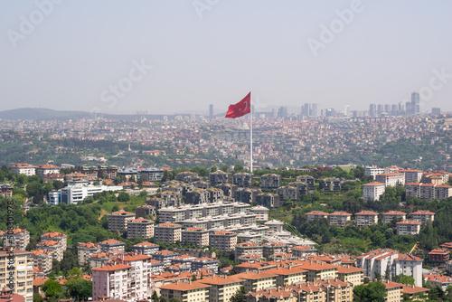 Buildings in Istanbul City and the Great Turkish Flag