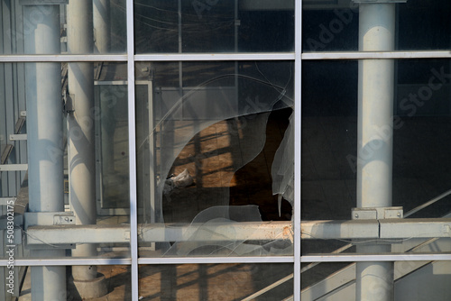 Broken window in a mall