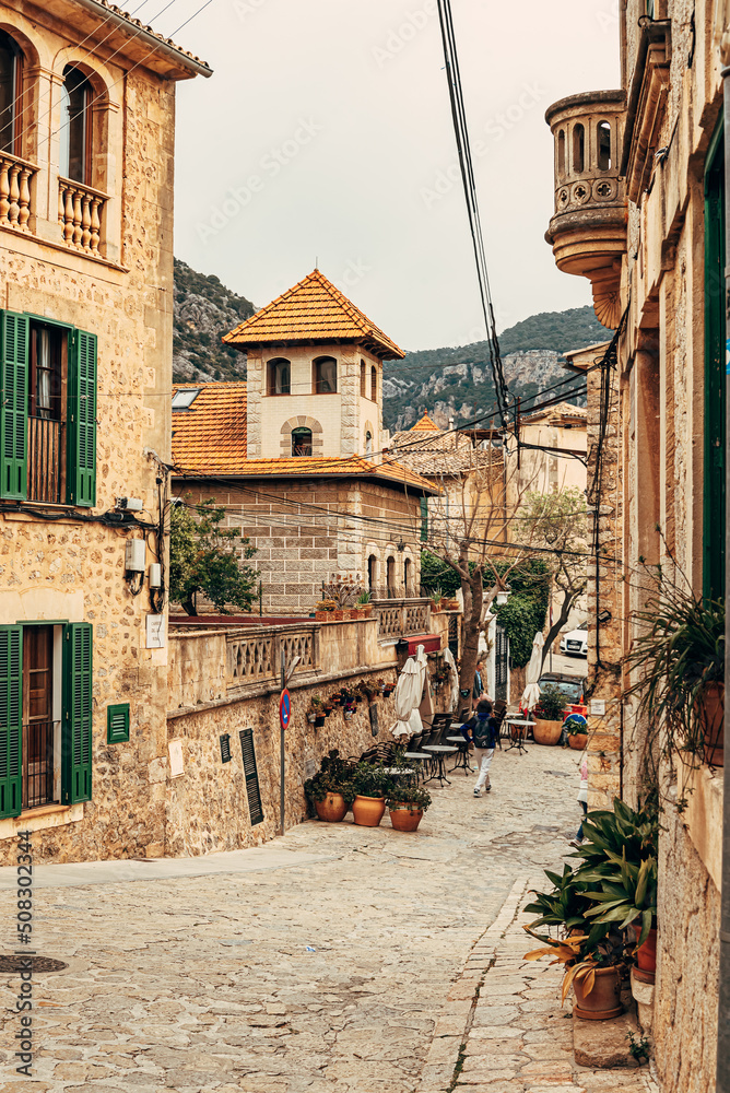 View of the ancient streets of Valldemossa. old stone houses
